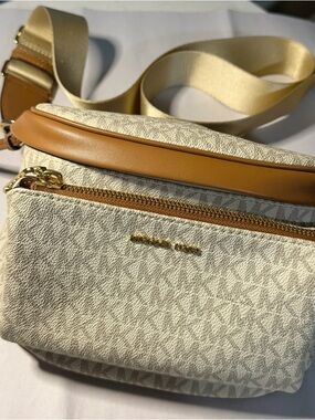 Michael Kors Cream and Tan Crossbody Belt Bag
